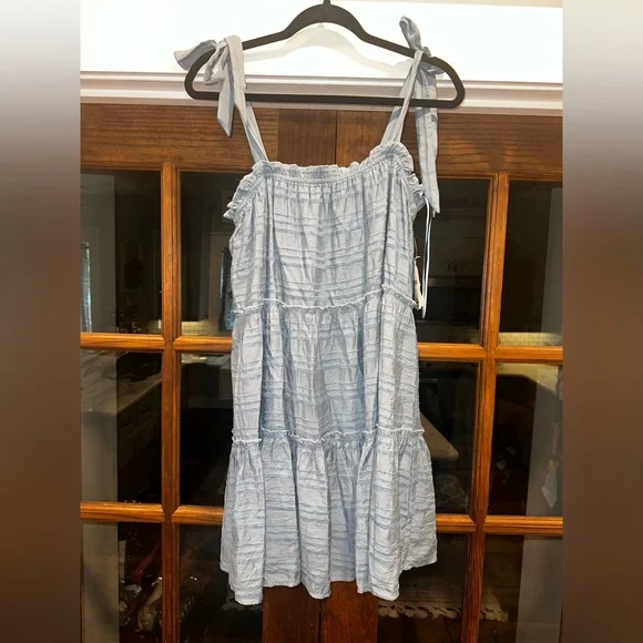 NWT Altar’d State Size Medium Blue Textured Striped Tie Straps Dress - Picture 2 of 14